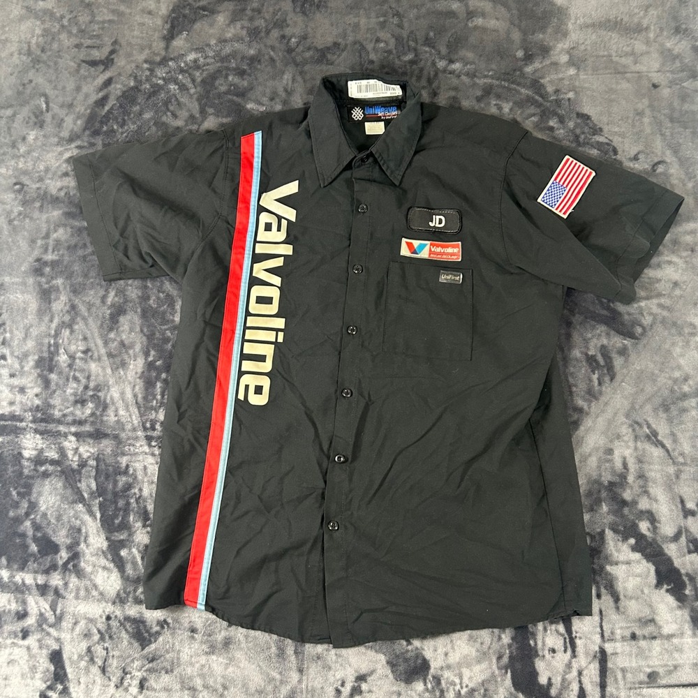 UniWeave Valvoline Work Shirt Mens 16.5 Black Short Sleeve Mechanic Patch JD